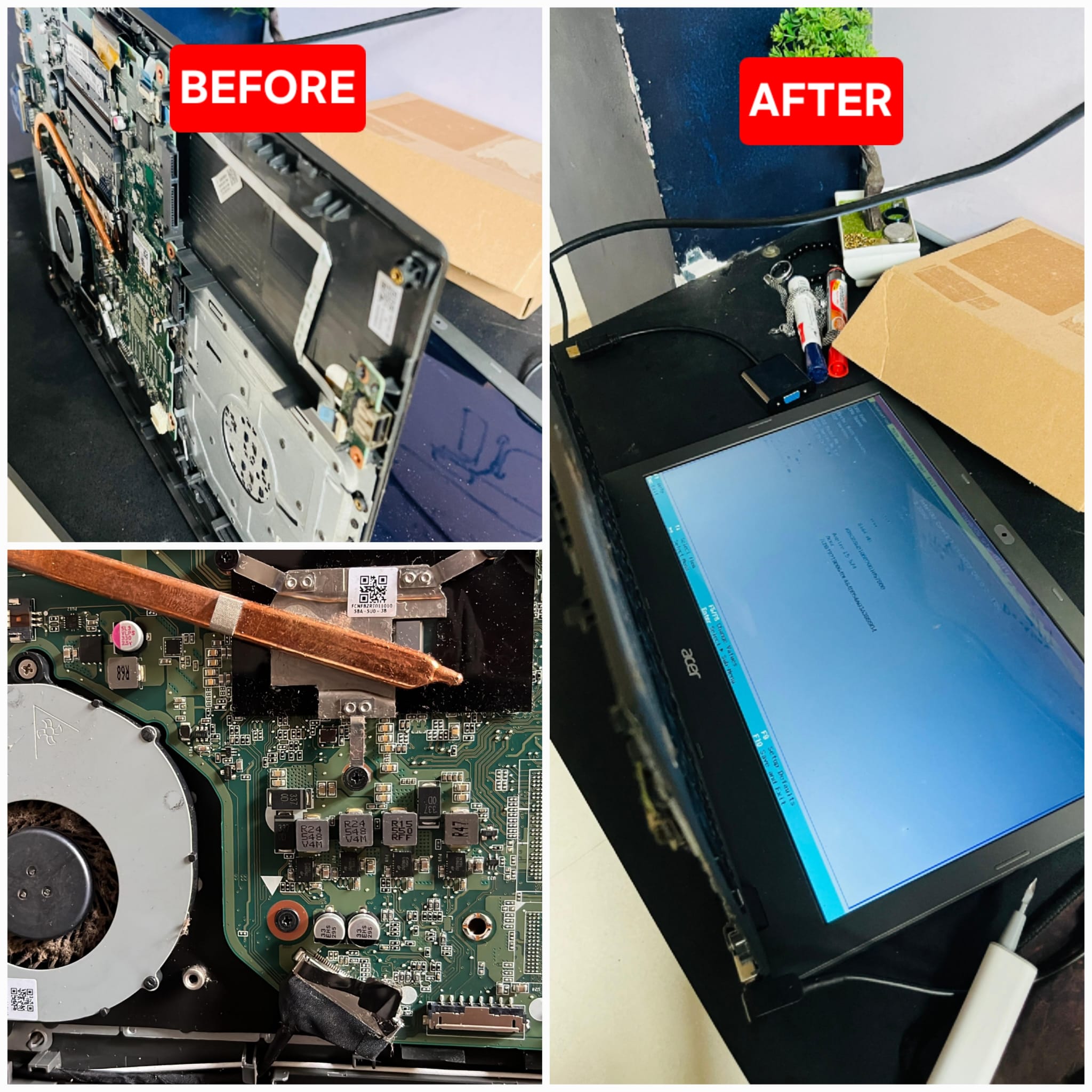 Acer laptop motherboard repair before and after